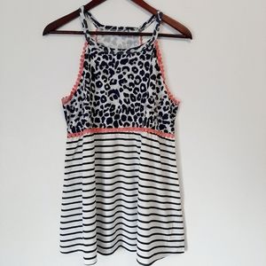 Flowy Leopard Print Baby Doll Tank Top with Black and White Strips